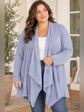 Barefoot Dreams Sweater Bamboo Chic Lite L/XL Blue Gray Cascade Open Front